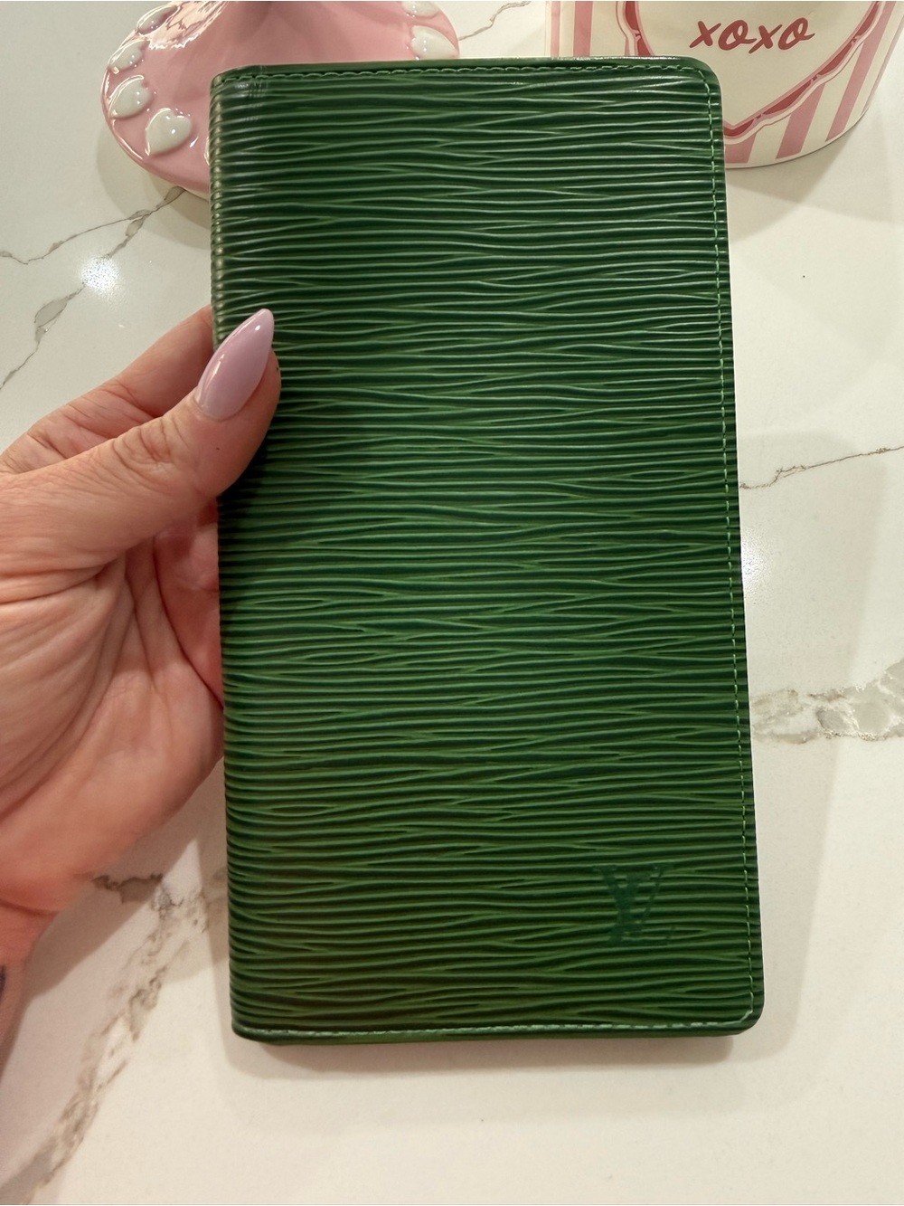Never used! Louis Vuitton in leafy Green Epi Long Wallet in impeccable Condition